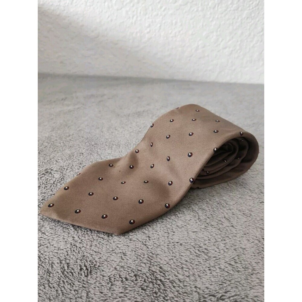 Christian Dior Mens Polka Dot Multi Color Tan Neck Tie 100% Silk